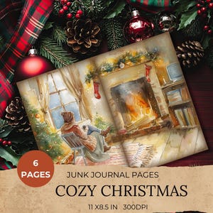 Cosy Christmas Junk Journal Kit, Merry Christmas Junk Journal Pages, Winter Scene Junk Journal Printable Paper, Digital Collage Sheet