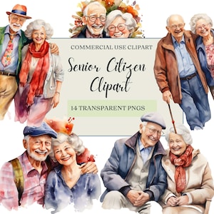 Senior Citizen Clipart,Happy Old Ladies &Gentlemen PNG,Watercolor Grandma ,Old Age,Laughing grandparents,Digital Download,Commercial License