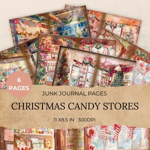 Pagine di diario di Natale rosa, kit di carta per album digitale, collage, negozio di dolciumi di Natale rosa, kit di diario di Natale rosa, negozio di dolciumi rosa