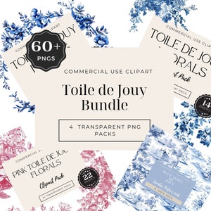 Toile de Jouy-clipartbundel, bruiloft, babyshower, Frans blauw, vintage roze, bloemmotieven, toile de Jouy-lijsten, transparante png-bestanden