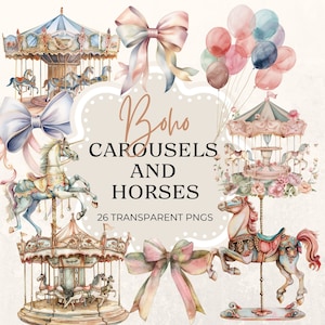 Clipart aquarelle carrousel, cheval de carrousel, art pour chambre d'enfant carrousel, baby shower, clipart carnaval, poney carrousel, clipart anniversaire, chevaux