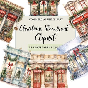 Christmas Storefont Clipart,Festive Winter Decorations,Holiday Graphics,Clipart Image Files for Commercial Use,Christmas Storefront PNG Set