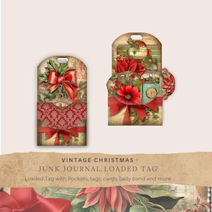 Vintage Weihnachten geladenes Tag Kit, Junk-Journal Karten, Tags und Taschen.Geladene Taschen, Weihnachten Ephemera