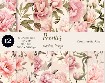 Peonies Seamless Digital Papers, Pale pink Floral designs, scrapbooking , Instant downloads , Repeating Patterns , Crafters