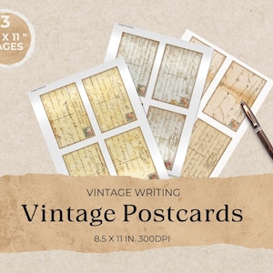Cartes postales éphémères vintage, écriture ancienne, pages imprimables du journal indésirable, téléchargement numérique pour le scrapbooking, cartes postales âgées, journal indésirable