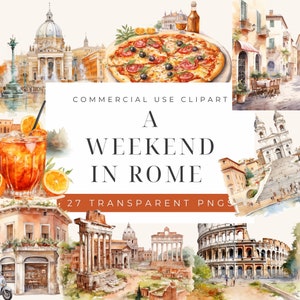 Aquarelbeelden van Rome, Trevifontein, Colloseum, Rome Clipart, City Clip Art, A Weekend in Rome, Commercieel gebruik, Transparante PNG's