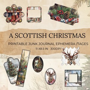 Scottish Christmas Junk Journal Ephemera Kit , Instant Download,Digital Tags and Cards,Collage Sheets Victorian Ephemera Backgrounds JPG