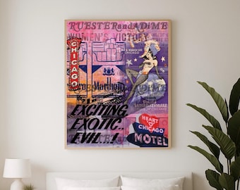 Chicago Collage Kunstprint: Trendy Muurdecoratie uit Illinois (Digitale Download)