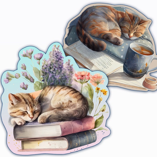 Large Cat and book theme sticker