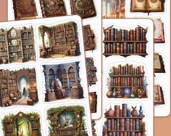 Sticker boards theme Magic libraries and grimoires