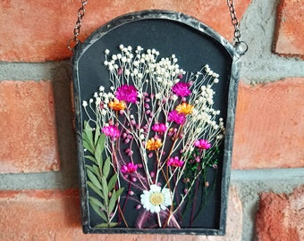 Floral meadow Herbarium glass natural flowers stained glass dried flowers in glass dried flower frame