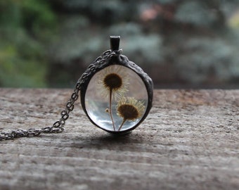 Daisy Rustic wedding necklace, bridesmaids Terrarium pendant, Pressed Flowers nature Jewelry, Herbarium, Botanical