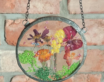Floral meadow Herbarium glass natural flowers stained glass dried flowers in glass dried flower frame