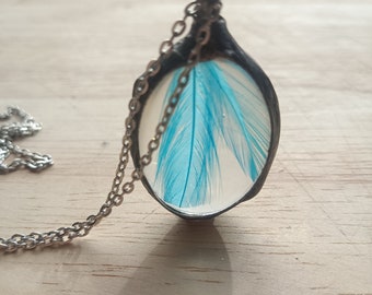 Natural feather necklace, Terrarium Necklace, Natural Jewelry, sister pendant,  boho jewelry, Bridesmaid Jewelry, inspired by nature