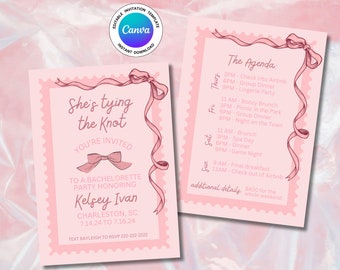 She's Tying the Knot Bachelorette Party Invitation & Itinerary Template (Digital Download)