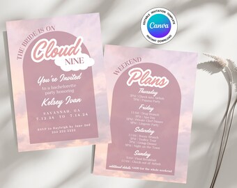 On Cloud Nine Bachelorette Party Invitation Template (Digital Download)