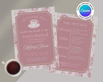 Let's Par-Tea Bachelorette Party Invitation Template (Digital Download)