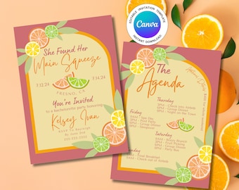 Citrus Bachelorette Party Invitation Template: Main Squeeze Theme (Digital Download)