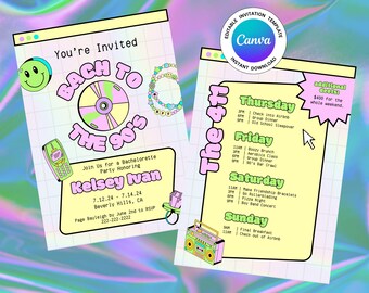 90's Bachelorette Party Invitation Template: Retro Theme (Digital Download)