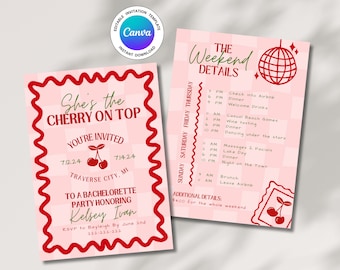 Cherry On Top Bachelorette Party Invitation, Itinerary + Website Template (Digital Download)