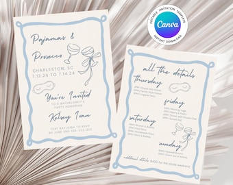 Pajamas & Prosecco Bachelorette Party Invitation Template (Digital Download)