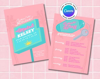 Motel Bachelorette Party Invitation Template: Retro Palm Springs (Digital Download)