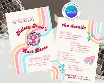 Last Disco Bachelorette Party Invitation Template (Digital Download)