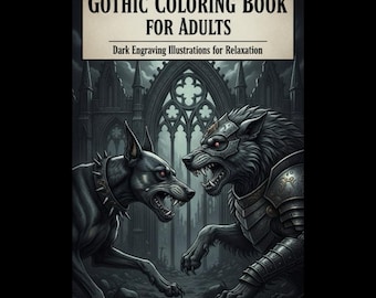 Gothic Coloring Book for Adults, Dark Engraving Art (Printable PDF)