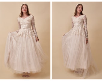 The Saturn Collection by Transplant Vintage: 1950s Tulle & Satin Long Sleeve Princess Gown  // Bridal Wedding Dress