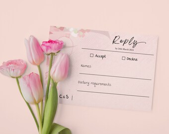 Editable Blush pink floral Wedding RSVP Card, Printable Wedding Response Card Template, INSTANT DOWNLOAD