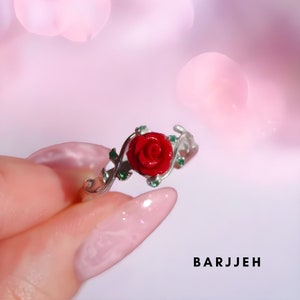 Belle The Beauty Rose Ring - Vergoldet und Versilbert, 924 Silber, Schöne Rote Rose Ring, Ewige Rose Ring, Belle Schmuck - Geschenk Für Sie