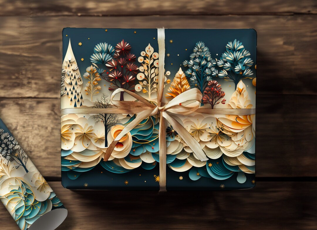 Christmas Gift Wrapping Paper Origami Christmas Trees Etsy