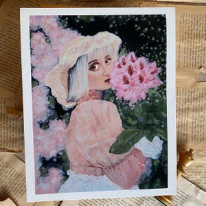 Ragazza con i fiori | Stampa artistica | Stampa artistica | Ritratto | Carta di bambù | Kawaii | Stile bambola | Tatuaggi