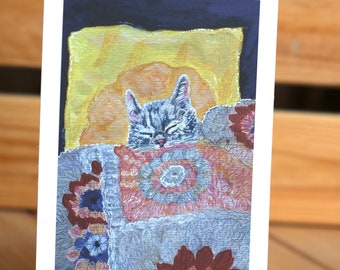 Chat au lit | carte | Carte postale | DIN A6 | Papier recyclé