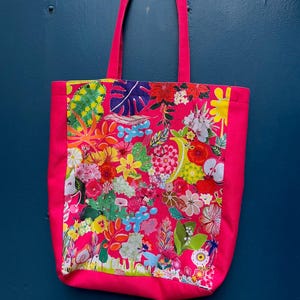 Tote bag fleuri printanier rose fuschia