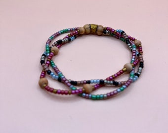 Fancy triple twisted bracelet in multi-colored beads