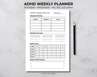 ADHD Weekly Planner | Printable | A4, A5, US Letter | Focus, Productivity & Time Management Planner