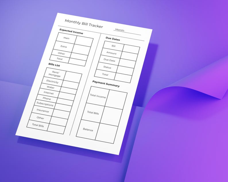 Monthly Bill Tracker Printable Bill Payment Checklist Payment