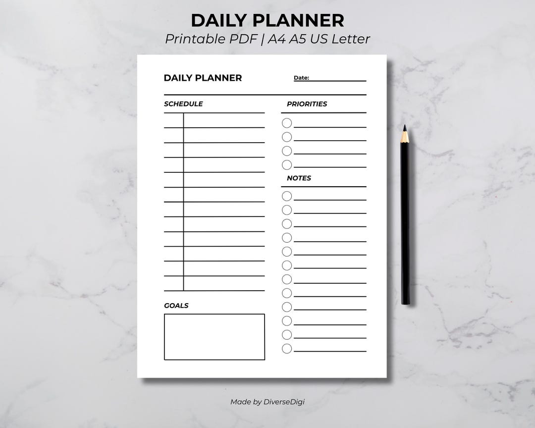 Minimalist Daily Planner Printable | Productivity & Focus Organizer ...
