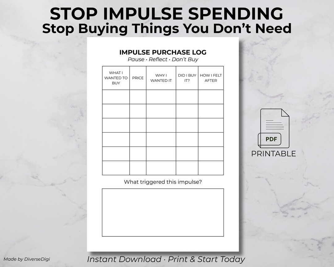 Impulse Purchase Log Printable | Stop Impulse Spending Worksheet | No ...