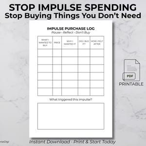 Impulse Purchase Log Printable | Stop Impulse Spending Worksheet | No Spend Money Tracker PDF | Simple Budget Tool