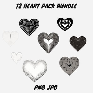 Heart Shape Bundle, Black Heart, PNG, JPG, Instant Digital Download, ClipArt, Heart Outline PNG