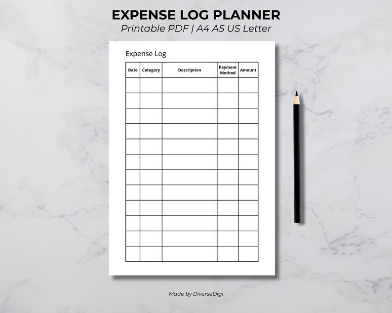 Expense Log Printable | Minimalist Expense Tracker | Budget Planner ...