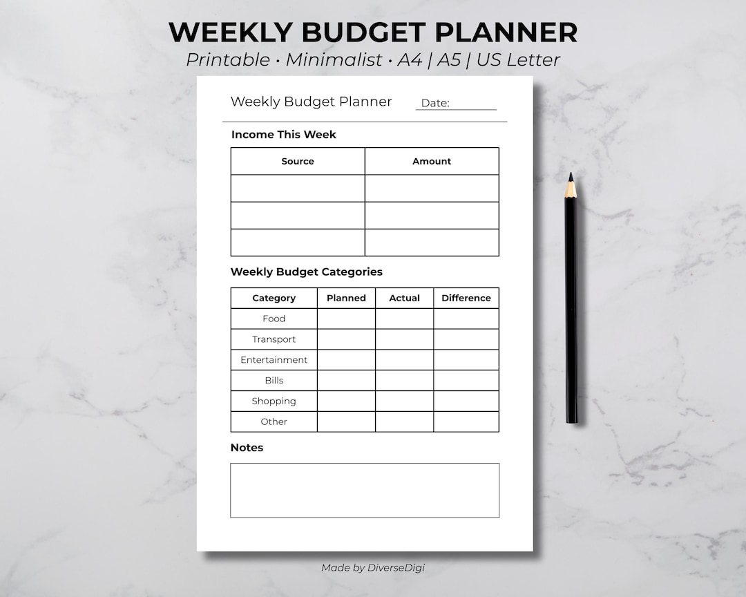 Weekly Budget Planner Printable | Minimalist Weekly Budget Sheet ...