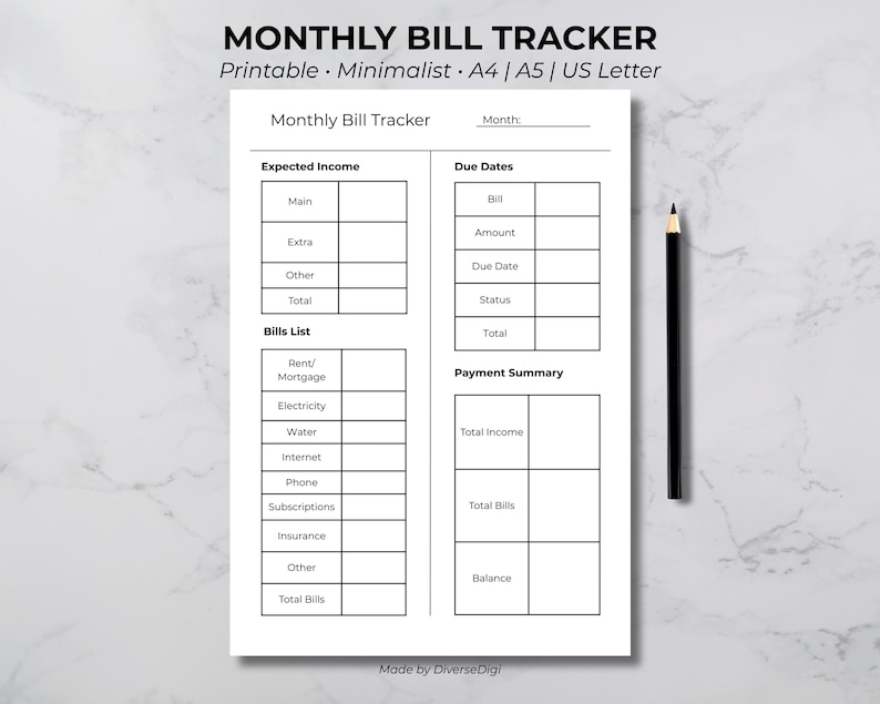 Monthly Bill Tracker Printable Bill Payment Checklist Payment