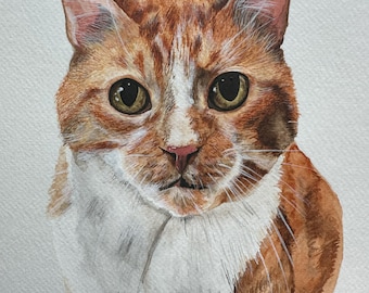 Custom Watercolor Pet Portrait, Cat, Kitty, Kitten, Hand Painted, Pet Portrait, Pet Lover Gift, Pet Memorial Gift, Painted from Photo