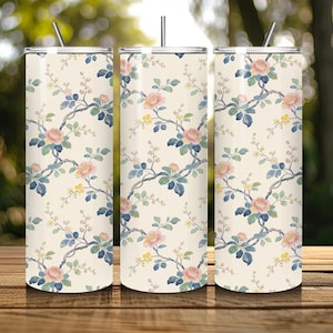 Sömlöst mönster med arvsmassa, digitalt blommigt papper med blåfågel, botanisk design med Cottagecore-motiv