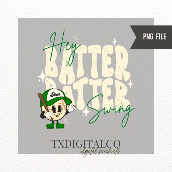 Hey Batter Batter Swing Retro Azle Baseball Graphic | Azle Hornets Buzzy Mascot Clipart | School Spirit Baseball PNG Download