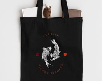 Japanese Koi Fish Canvas Tote Bag 100% Cotton Canvas Tote Bag For Japanese Art Lover Gifts For Koi Fish Lover Birthday Present For Her