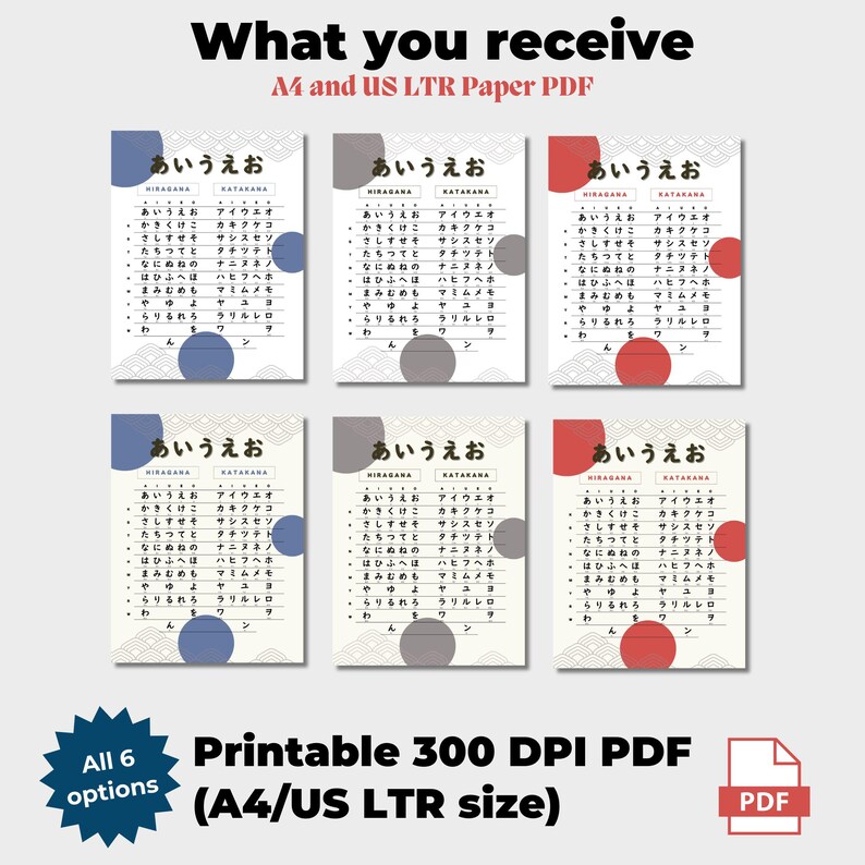 Printable Japanese Hiragana and Katakana Chart Digital Download Study ...